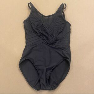 Miraclesuit High Neck Black Slimming One Piece Swimsuit Size 12
